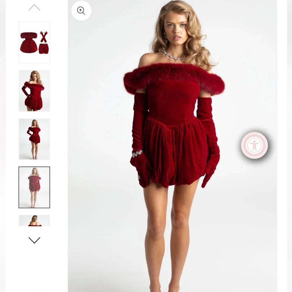 Nana Jacqueline Candice Velvet Dress (Red) - Picture 3 of 7